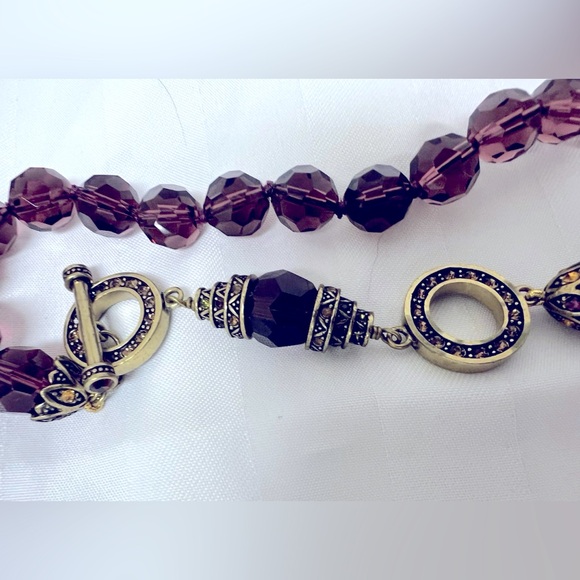 Heidi Daus Champagne Amethyst & Gold Double Necklace & Clip On Earrings Set - Picture 9 of 17